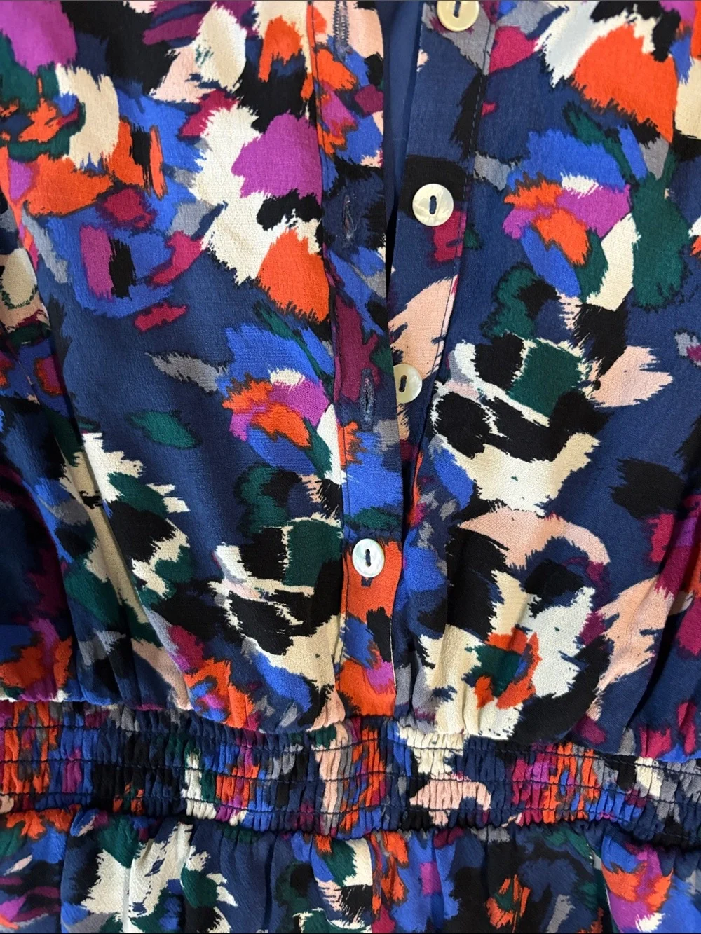 Evereve Multicolor Abstract Floral V-Neck Hadley Romper Tie Waist M long sleeve